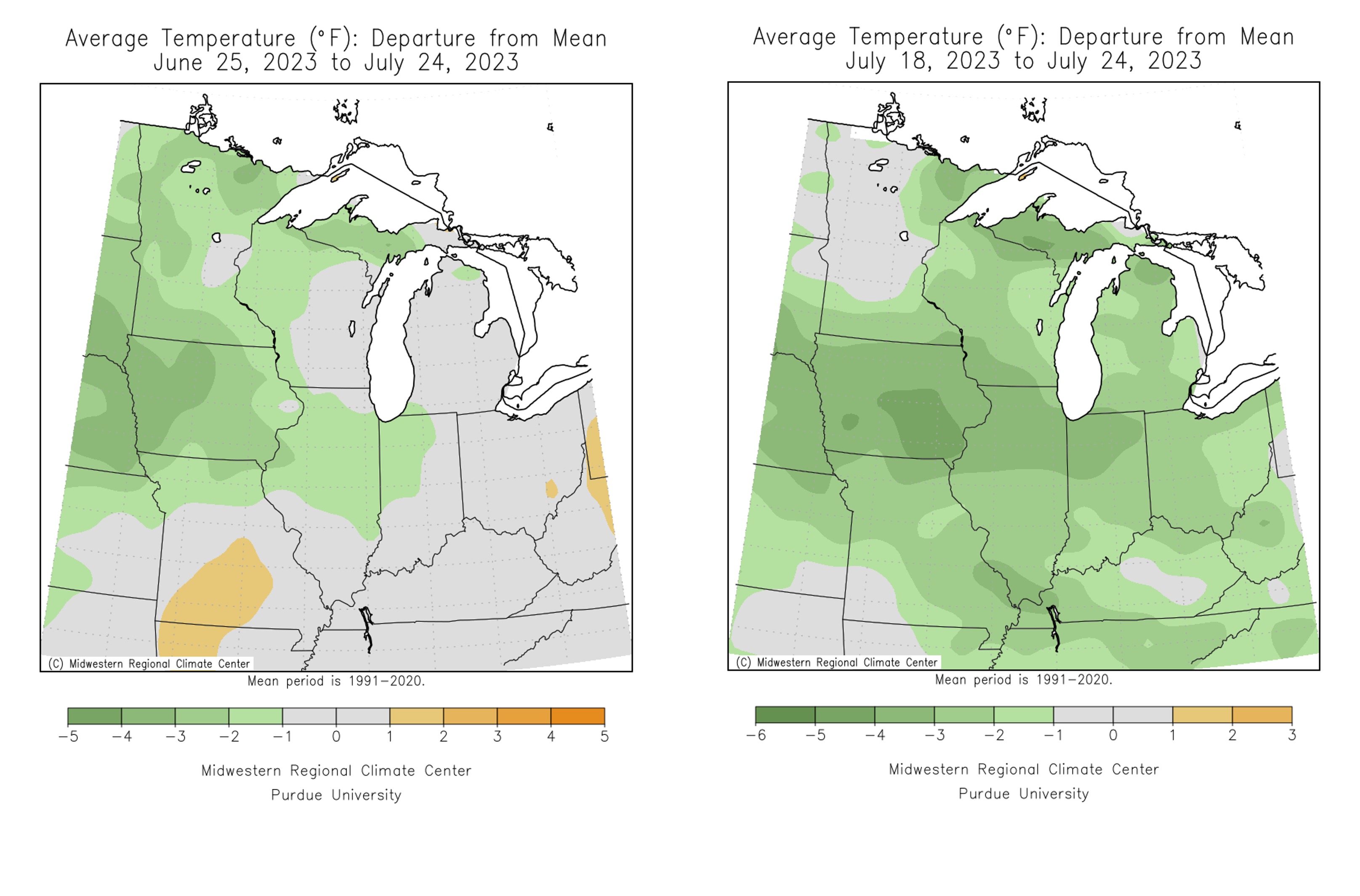 Average temperature departure from mean. 